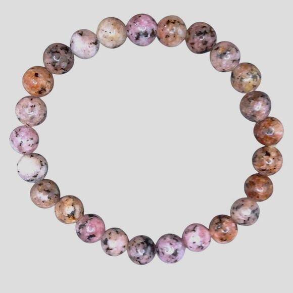 Pink Rhodonite Gemstone Bracelet Artisan Stretchy Natural 8mm Beads Bohemian NEW - Picture 6 of 9